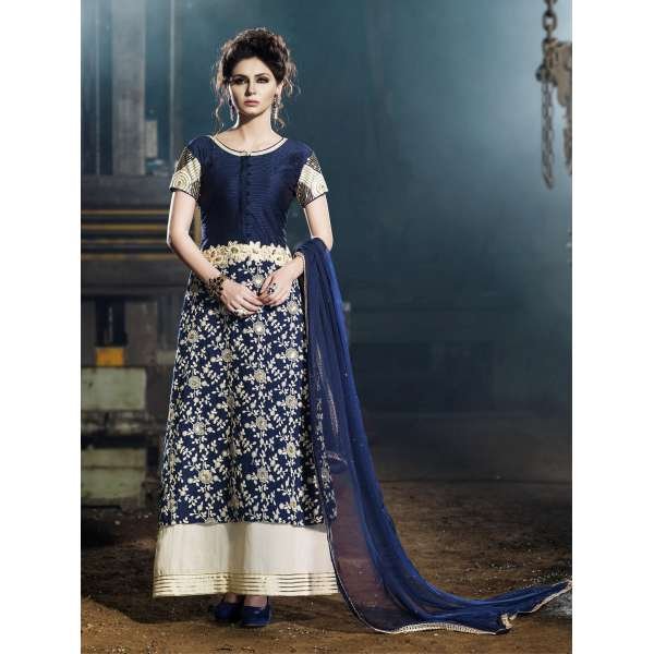 Navy Blue Heavy Embroidered Anarkali Suit
