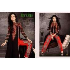 Black Red Embroidered Georgette Indian Party Suit