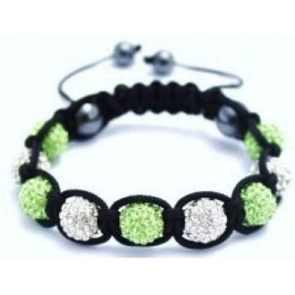GREEN AND WHITE CRYSTAL BALL BRACELET