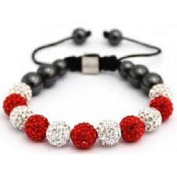 RED AND WHITE CRYSTAL BALL BRACELET