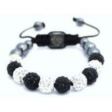 NEW BLACK AND WHITE UNISEX CRYSTAL BALL BRACELET 