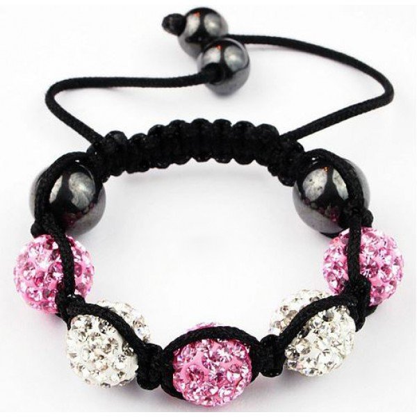PINK CRYSTAL AND SILVER WHITE CHILDREN/KIDS/BABIES CRYSTAL BALL BRACELET