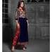 MS12012 Navy Blue With Red MAISHA MASKEEN Dress In Velvet Material