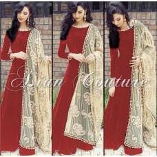 Red Anarkali Suit With Designer Scarf