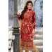 Red & Gold Embroidered Velvet Straight Suit