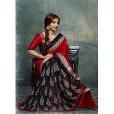 SOHA ALI KHAN BLACK AND RED PATCH BORDER DESIGNER SAREE