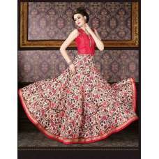 4708 PINK CHENAB DESIGNER EMBROIDRED FLORAL ANARKALI SUIT 