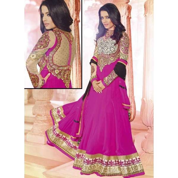 Hot Pink Bollywood Style Indian Georgette Anarkali Dress