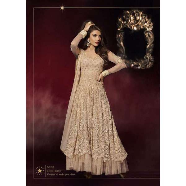 Gold CREAM Priyanka Chopra HEROINE Lime Light Designer Dress 