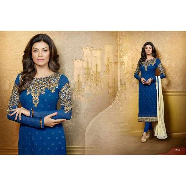 Snorkel Blue Sushmita Sen Pure Georgette Straight Suit