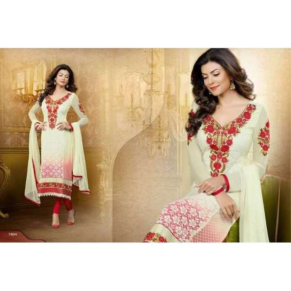 Off White Red Sushmita Sen Embroidery Dress Salwar Suit
