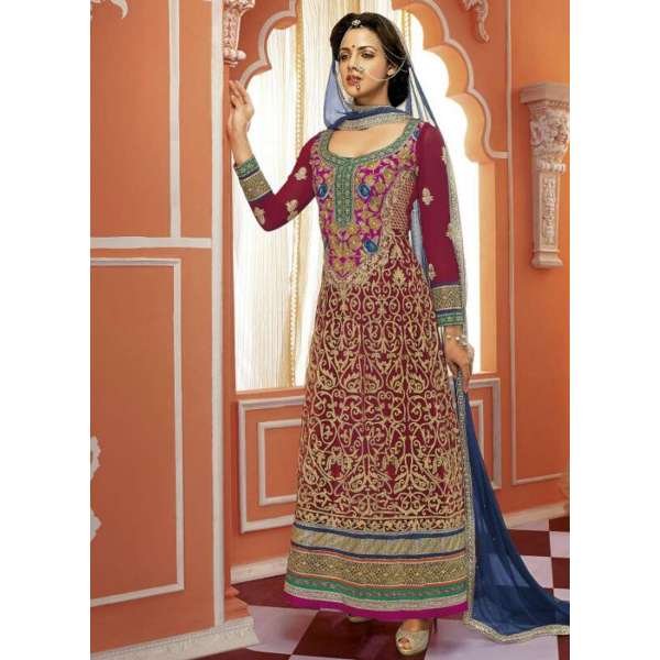 Purple ENIGMATIC WEDDING WEAR GEORGETTE ANARKALI DRESS