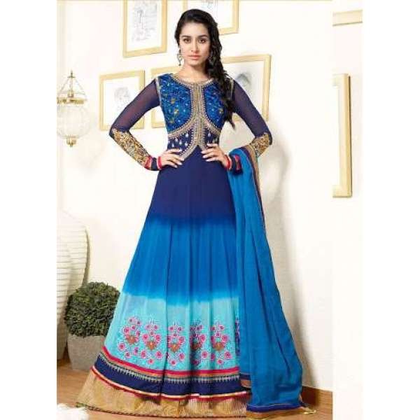 Royal Blue Shraddha Kapoor Bollywood Style Anarkali Dress