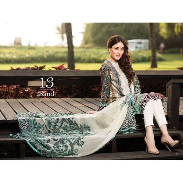 ZC04 Faraz Manan White Lawn Crescent Summer Suit 2015 [ Replica ]
