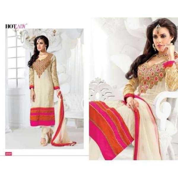 Pink "HOTLADY" BY MEHZABI PARTY WEAR LONG STRAIGHT SALWAR KAMEEZ