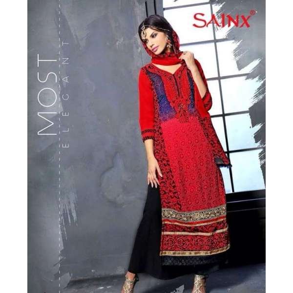 Fiesta Red and Black SAJEELE BY SAINX PARTY WEAR SHALWAR KAMEEZ 