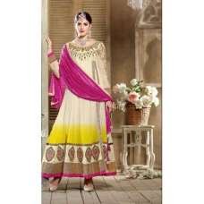 White and Yellow SHABANA BY SAINX DESIGNER WEAR ANARKALI
