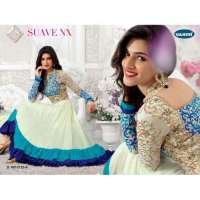 Blue White Georgette Embroidered Anarkali Suit