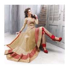 READYMADE GOLD AND RED ZOYA STYLE ANARKALI SUIT (LARGE)