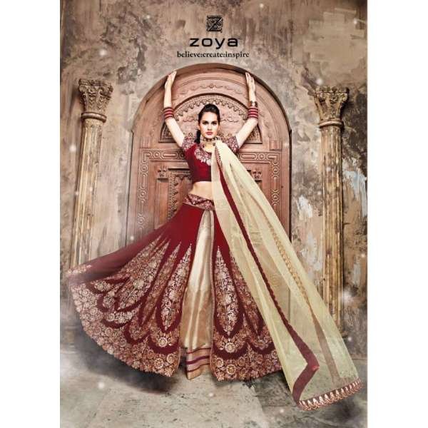 Maroon Sapphire Lehenga Pakistani Bridal Anarkali Dress