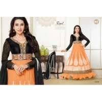 Black Orange Georgette Embroidered Anarkali Suit