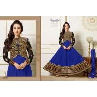 Blue and Gold Long Dress Anarkali Suit
