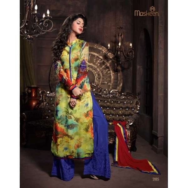 MA2005 Yellow and Blue SENORA BY MASKEEN WEDDING WEAR SALWAR SUIT