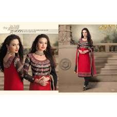 Red and Black NITA PARTY WEAR LONG STRAIGHT SALWAR KAMEEZ