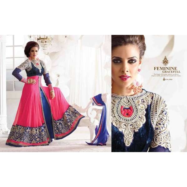 Pink and Blue Safeena Nett and Georgette Party Wear Anarkali