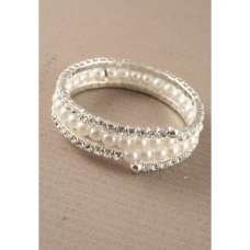 Pearl beads and Silver Crystal Coiled Bangle