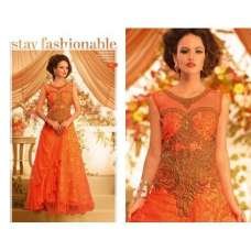 Orange Gold Long Dress Readymade Indian Saree Gown 