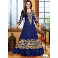 Nonpareil Floor Touch Georgette Anarkali Karishma Kapoor Snorkel Blue