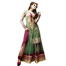 Purple & Green Embroidered Long Kameez Trouser Party Suit