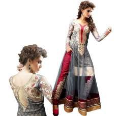 Zoya Lilac Grey Red Zoya Party Wear Anarkali Churidaar Suit