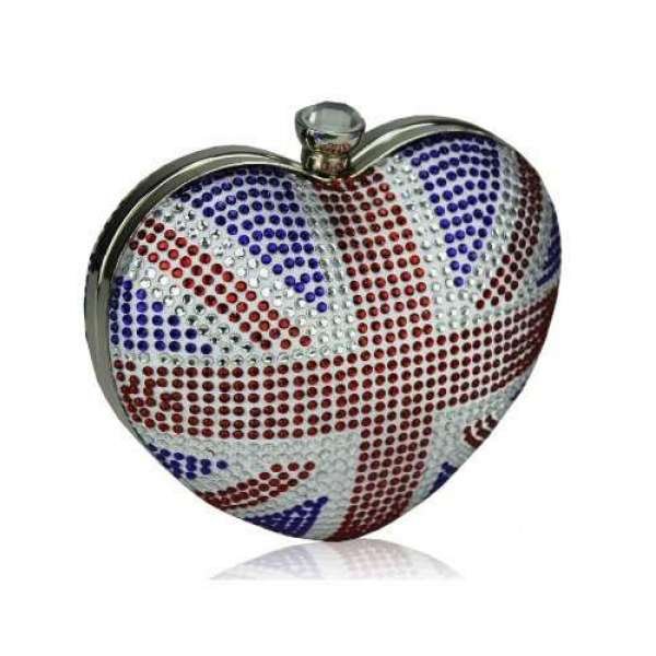Union Jack Love Heart Crystal Clutch Bag