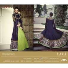 Purple & Green Indian Ethnic Anarkali Front Slit Gown