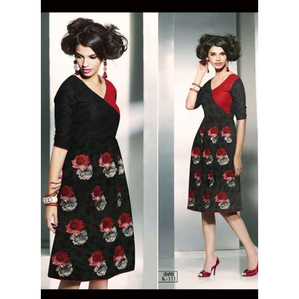 Black Printed Pashmina Kurti Designer Party Wear Tops