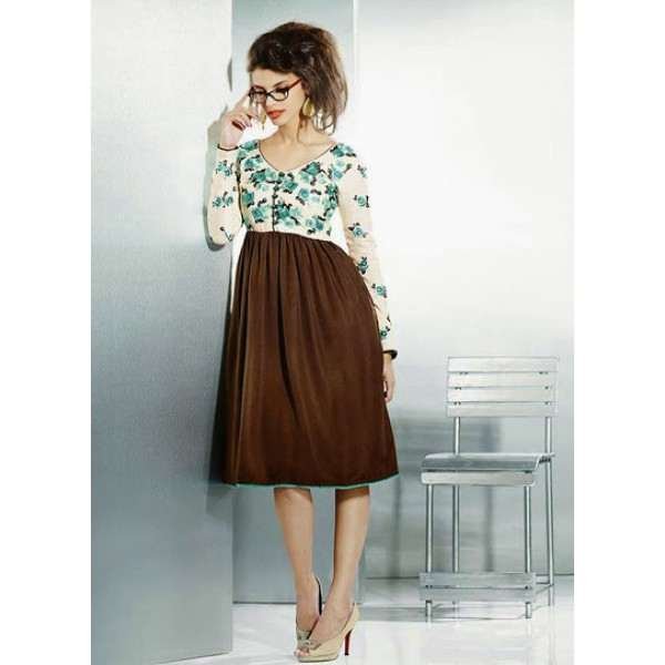 Brown & White Pashmina Winter Pakistani Designer Kurti 