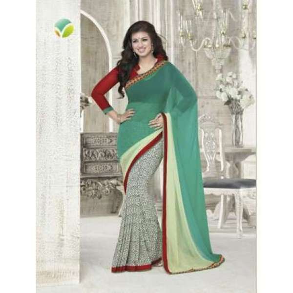 Z16178 Red and Green Ayesha Takia "Sheesha Star Walk" Chiffon Georgette Party Wear Saree