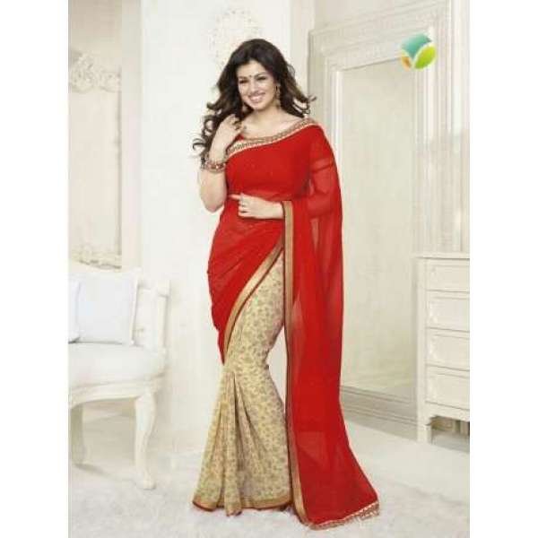 Z16179 Red Ayesha Takia "Sheesha Star Walk" Chiffon Georgette Party Wear Saree