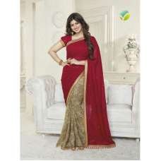 Z16171 Red Golden Ayesha Takia "Sheesha Star Walk" Chiffon Georgette Party Wear Saree