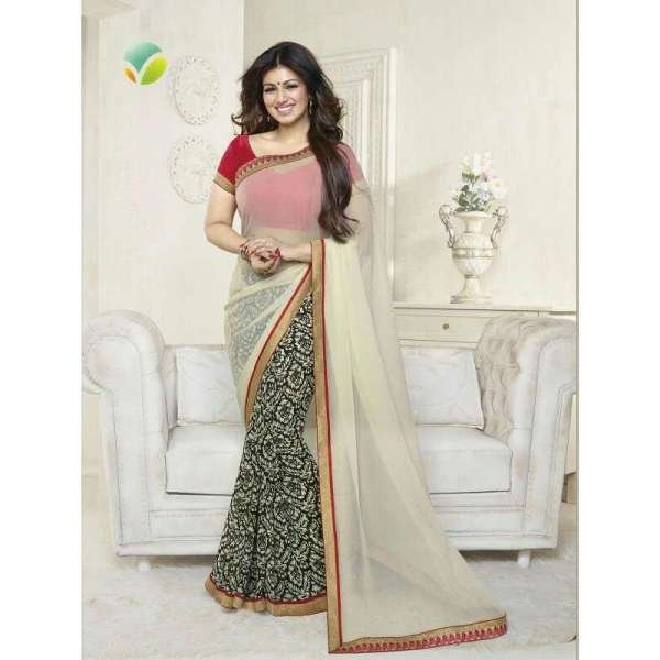 White and Red Ayesha Takia "Sheesha Star Walk" Chiffon Georgette Party Wear Saree