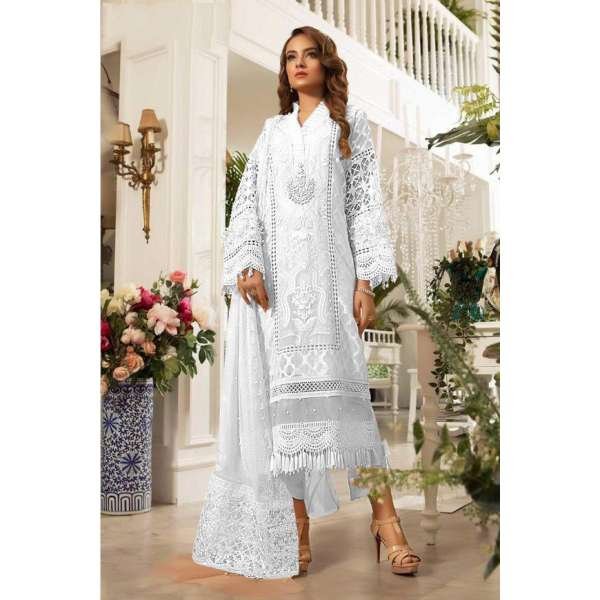 Brilliant White Organza Unstitched 3pcs Suit