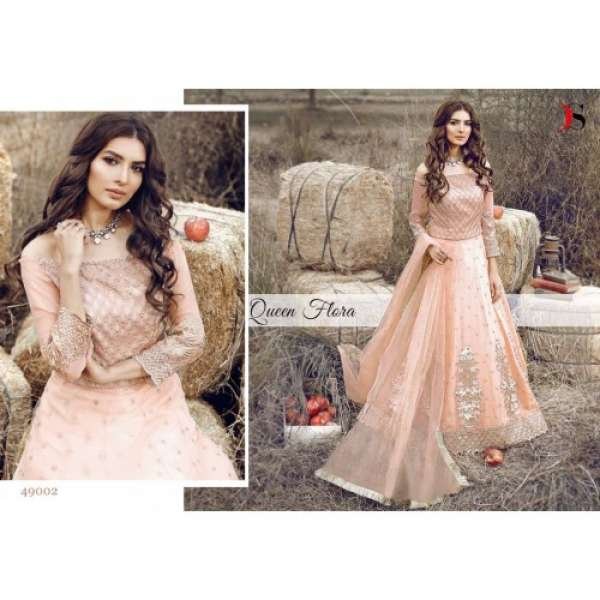 49002 PEACH DEEPSY RAZEENA POLY GEORGETTE DESIGNER LEHENGA