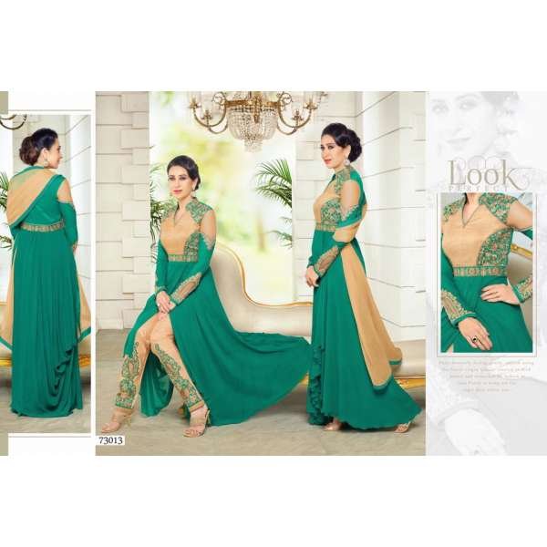 Dark Turquoise & Beige Indian Anarkali Suit Pakistani Wedding Dress