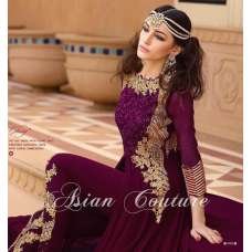 Plum Party Dress Long Frock Wedding Wear