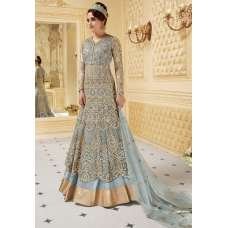 STUNNING FADED DENIM INDIAN & PAKISTANI DESIGNER PARTY AND WEDDING WEAR FANCY ANARKALI GOWN