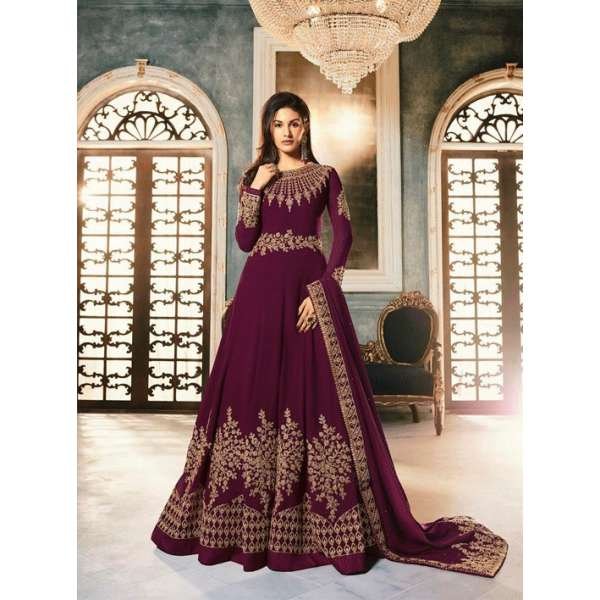 Plum Heavy Embellished Indian Wedding Anarkali Dress