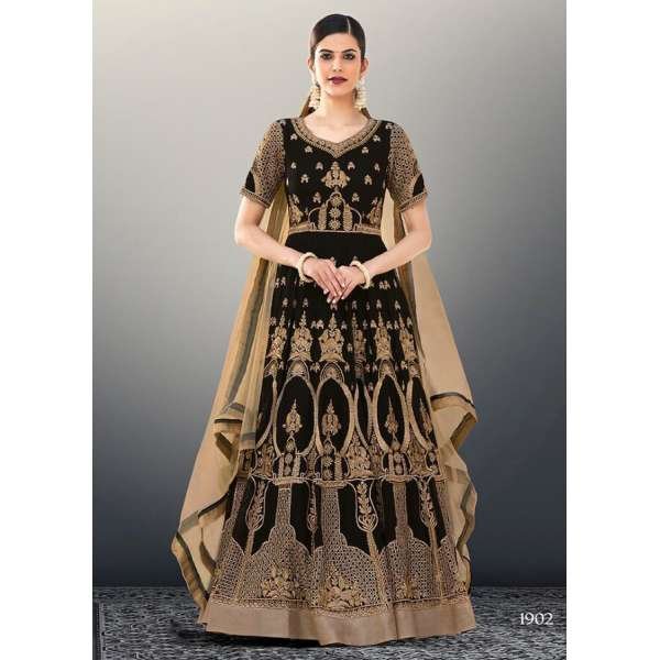 BLACK GULZAR INDIAN DESIGNER ANARKALI GOWN