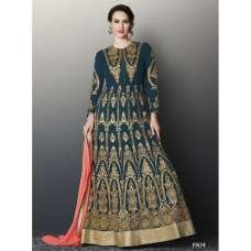 TEAL GREEN GULZAR INDIAN DESIGNER ANARKALI GOWN